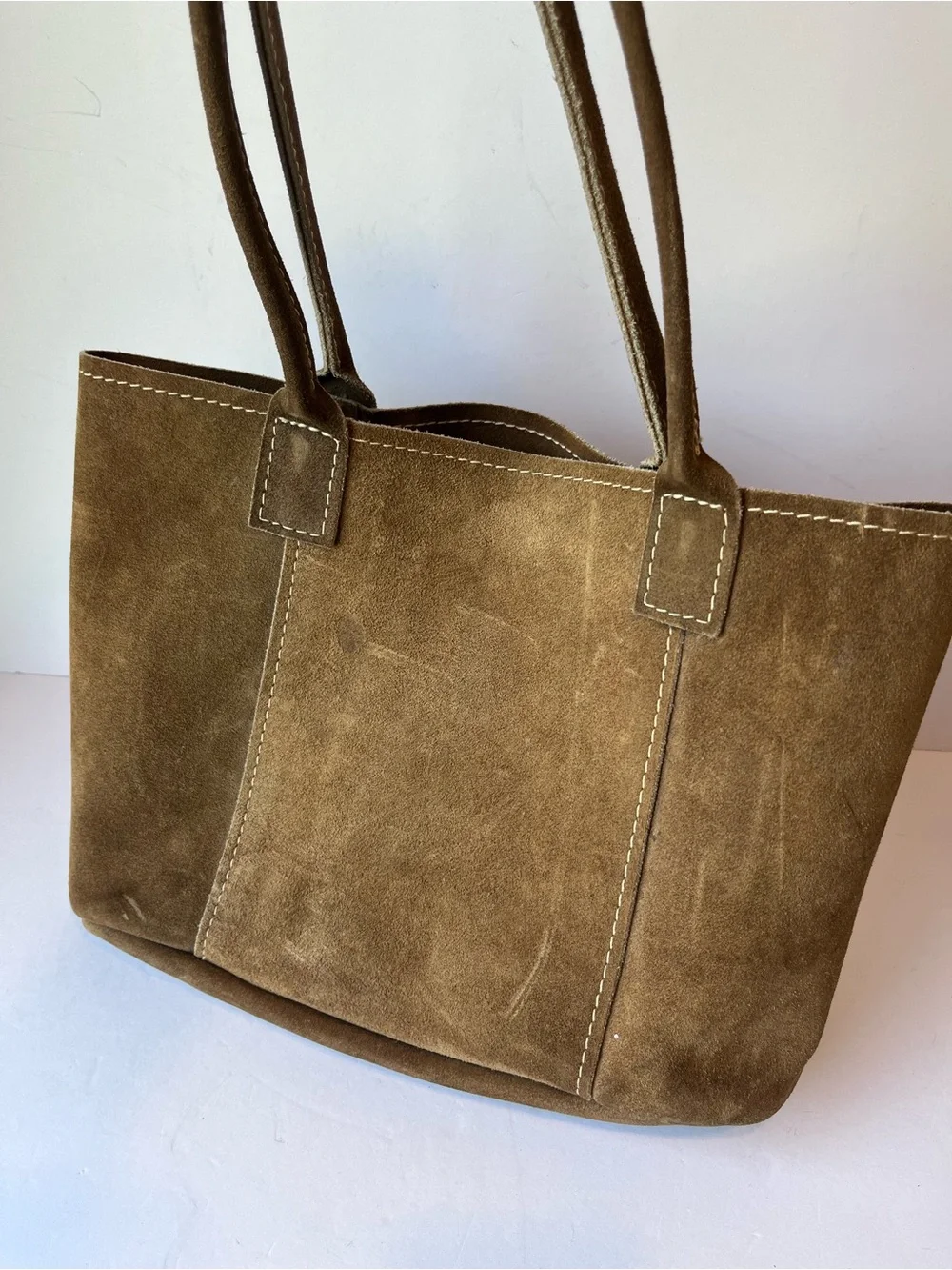 Brown Suede Leather Tote Bag